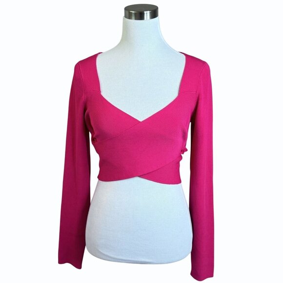 Express Body Contour Wrap Sweater Crop Top Womens Size XL Pink Legally Blonde - Picture 3 of 11